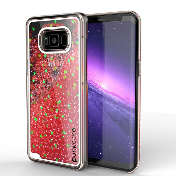 Galaxy S8 Case, Punkcase Liquid Red Series Protective Dual Layer Floating Glitter Cover
