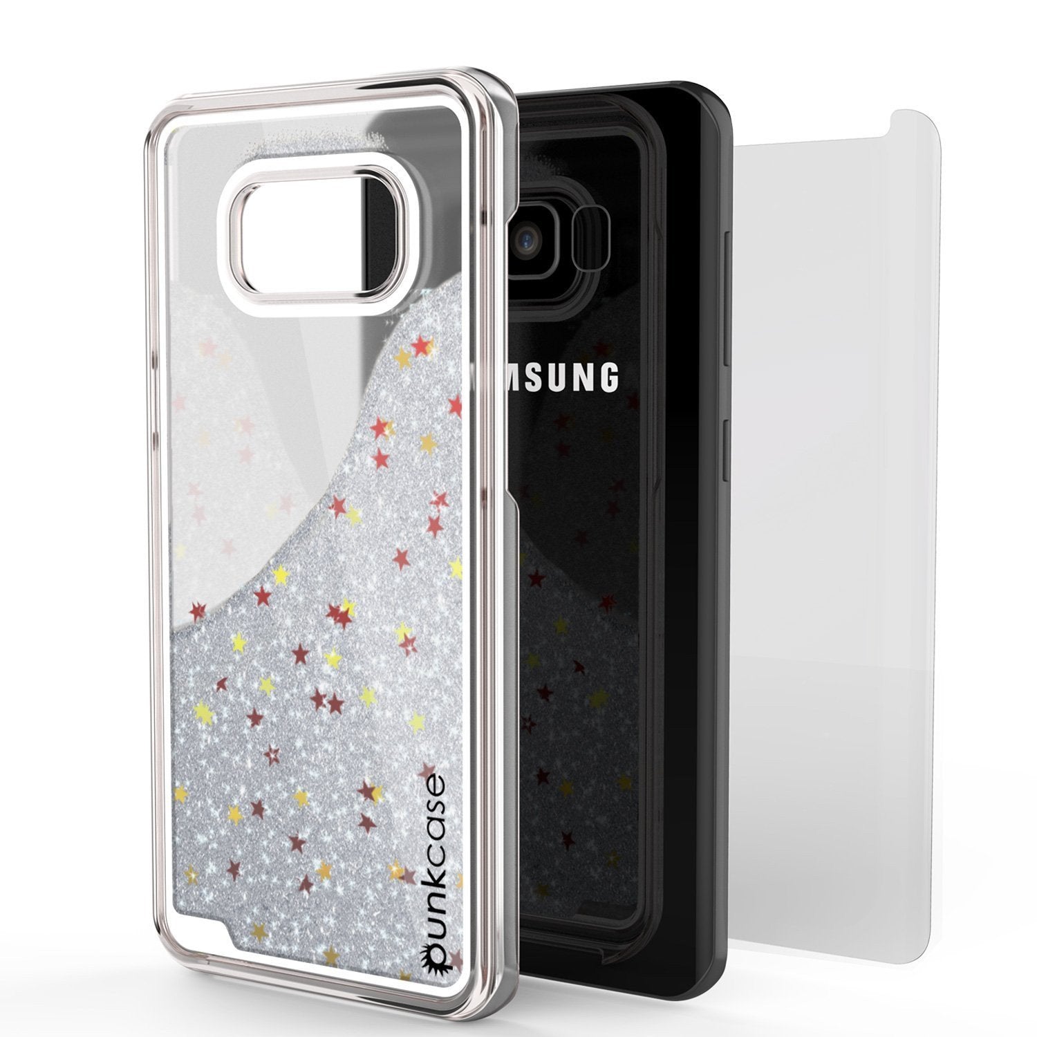 Galaxy S8 Case, Punkcase Liquid Silver Series Protective Dual Layer Floating Glitter Cover