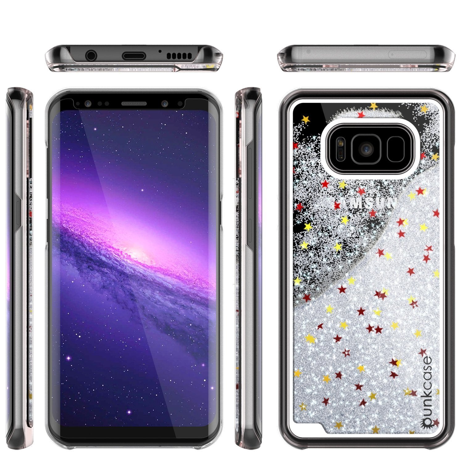 Galaxy S8 Case, Punkcase Liquid Silver Series Protective Dual Layer Floating Glitter Cover