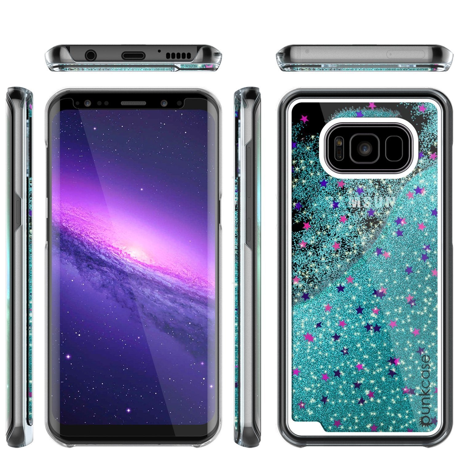 Galaxy S8 Case, Punkcase Liquid Teal Series Protective Dual Layer Floating Glitter Cover