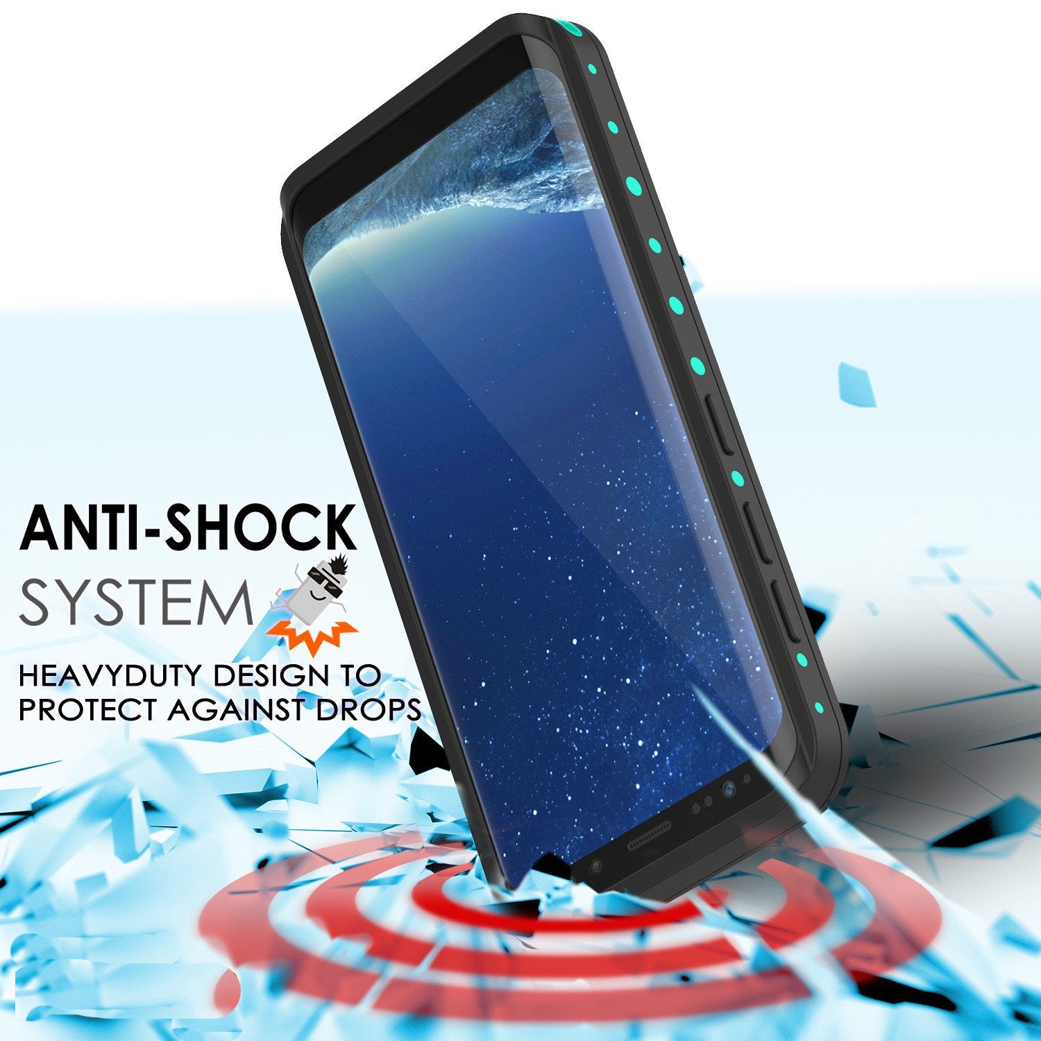 Galaxy S8 Plus Waterproof Case PunkCase StudStar Teal
