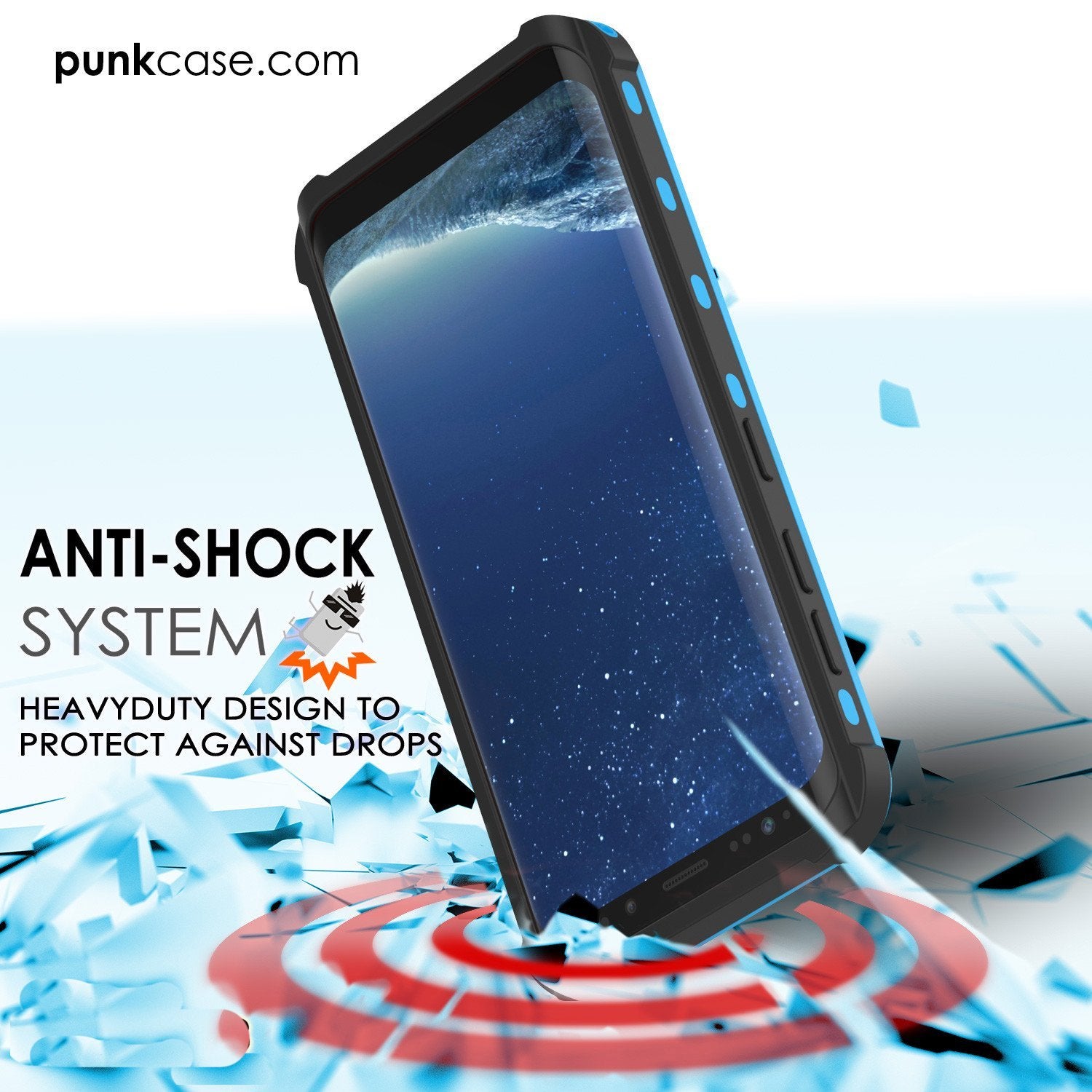 Galaxy S8 Waterproof Case, Punkcase [KickStud Series] [Slim Fit] [IP68 Certified] [Shockproof] [Snowproof] Armor Cover [LIGHT BLUE]
