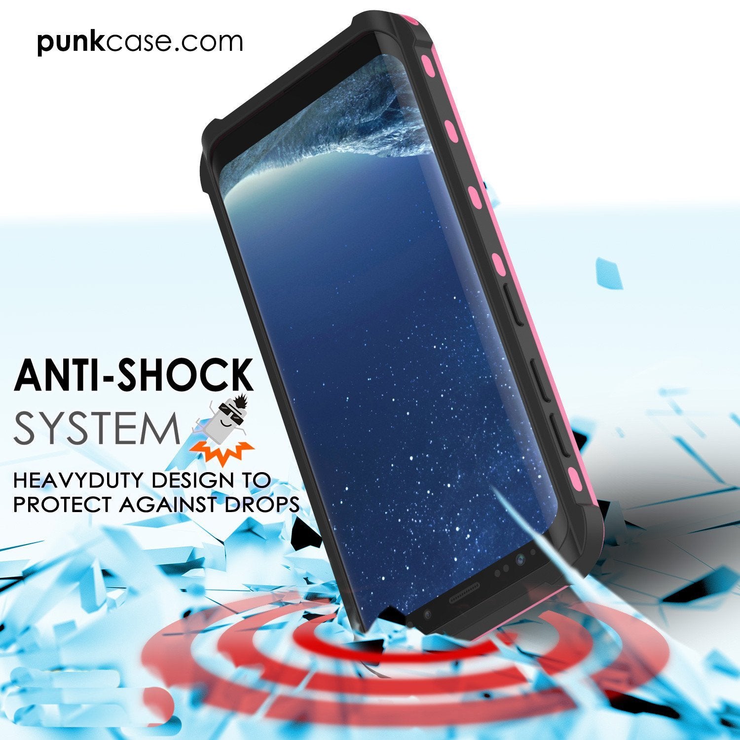 Galaxy S8 Plus Waterproof Case, Punkcase [KickStud Series] [Slim Fit] [IP68 Certified] [Shockproof] [Snowproof] Armor Cover [PINK]