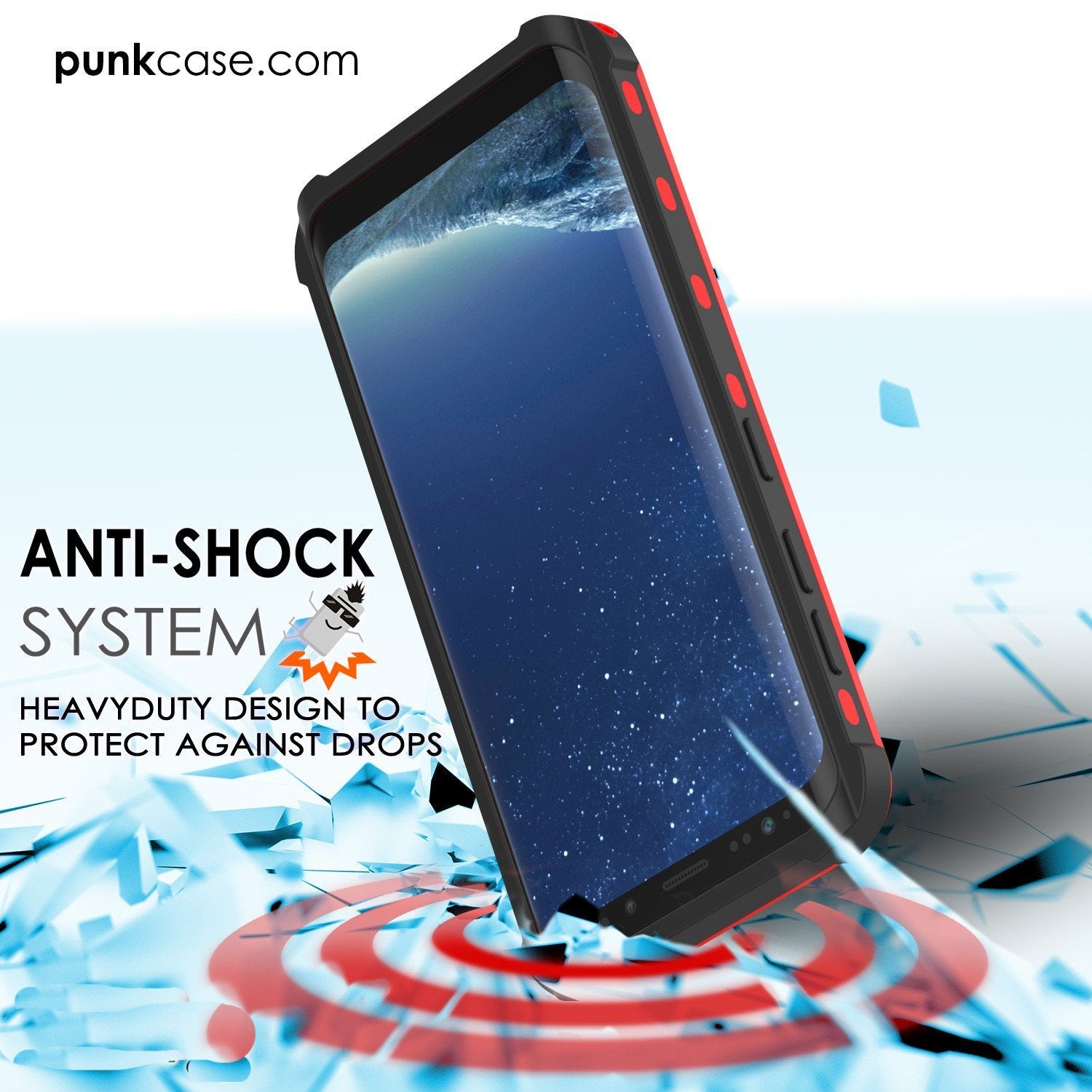 Galaxy S8 Waterproof Case, Punkcase [KickStud Series] [Slim Fit] [IP68 Certified] [Shockproof] [Snowproof] Armor Cover W/ Built-In Kickstand [RED]