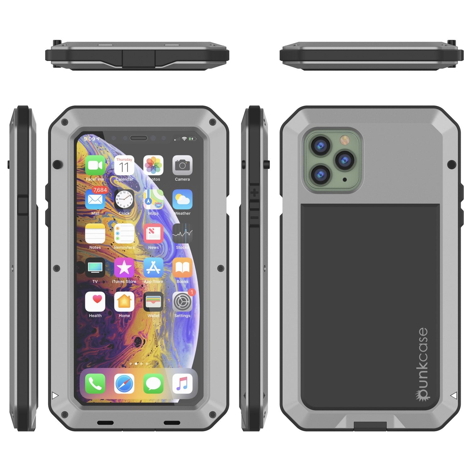 iPhone 11 Pro Max Metal Case, Heavy Duty Military Grade Armor Cover [shock proof] Full Body Hard [Silver]