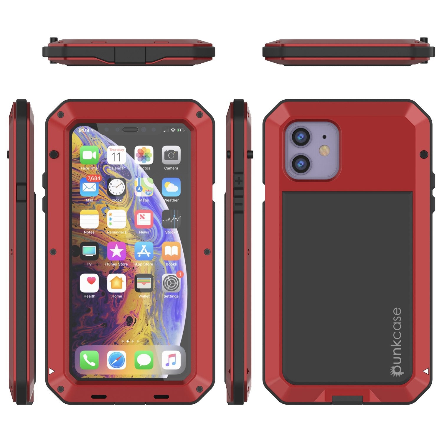 iPhone 11 Metal Case, Heavy Duty Military Grade Armor Cover [shock proof] Full Body Hard [Red]
