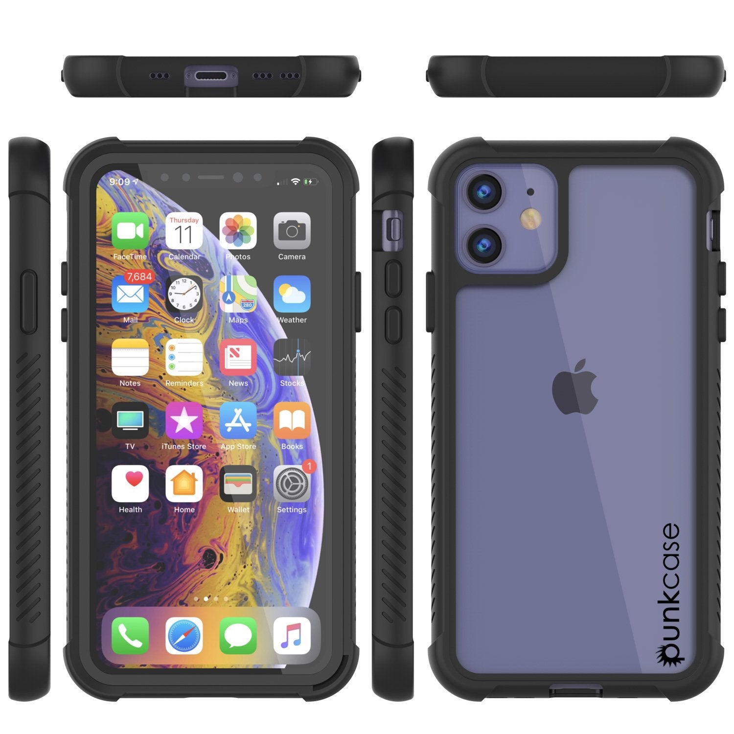 PunkCase iPhone 11 Case, [Spartan Series] Clear Rugged Heavy Duty Cover W/Built in Screen Protector [Black]
