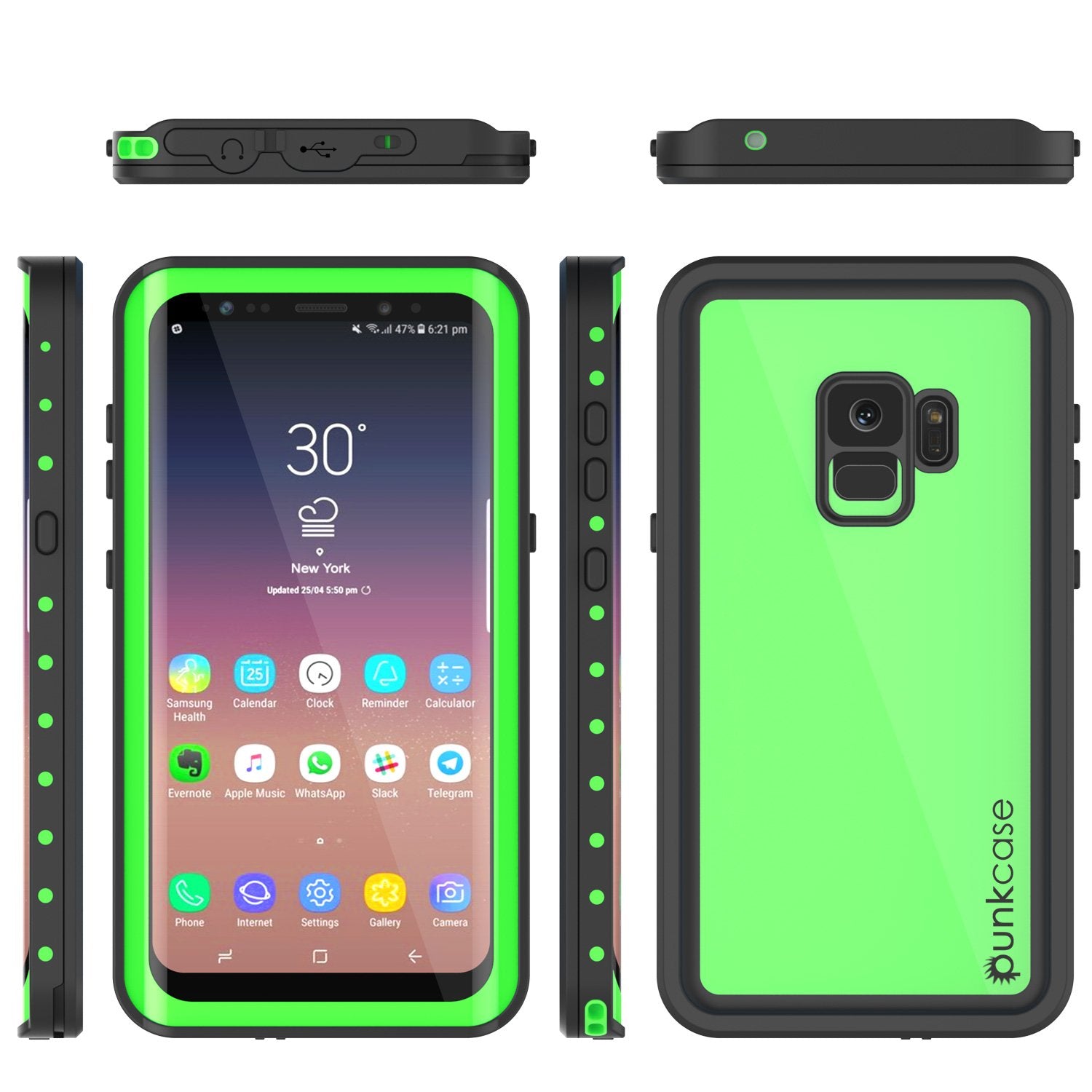 Galaxy S9 Waterproof Case PunkCase StudStar Light Green Thin 6.6ft Underwater IP68 ShockProof