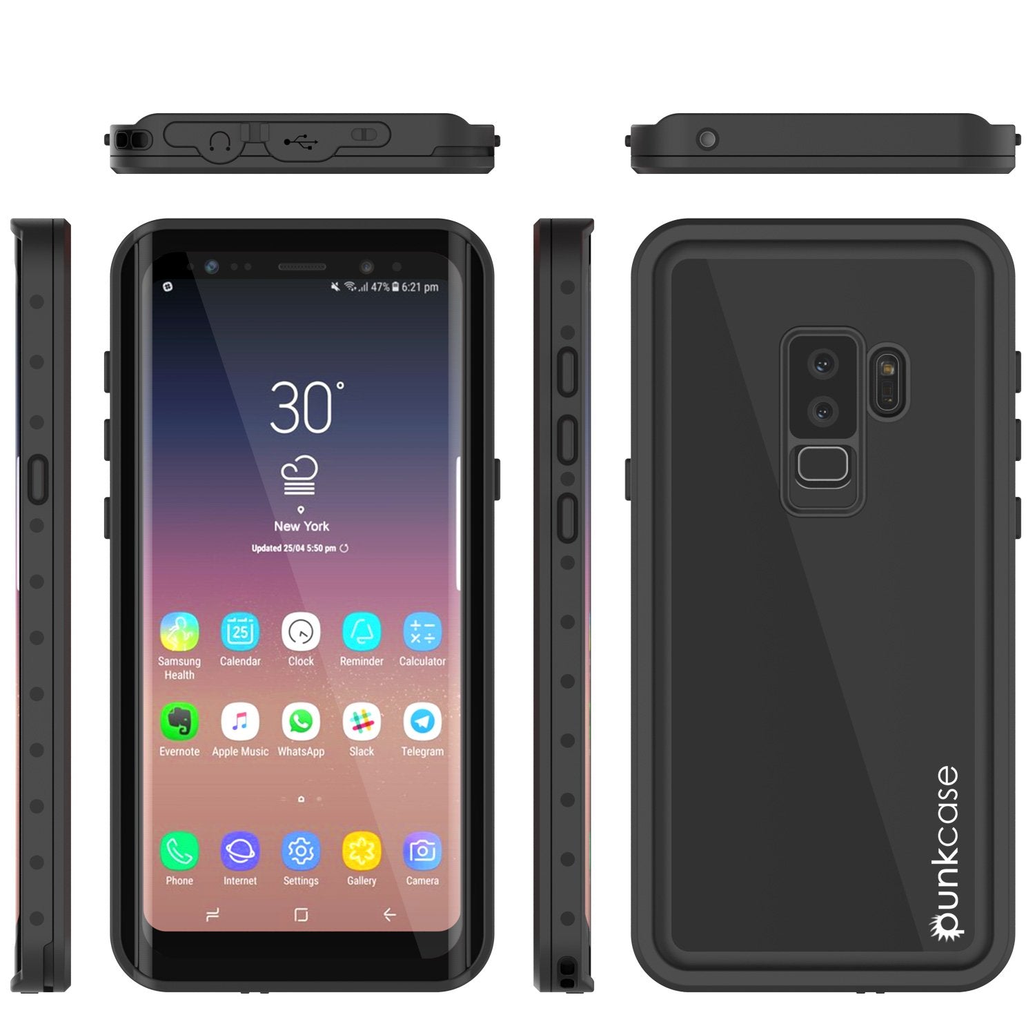 Galaxy S9 Plus Waterproof Case PunkCase StudStar Black Thin 6.6ft Underwater IP68 Shock/Snow Proof