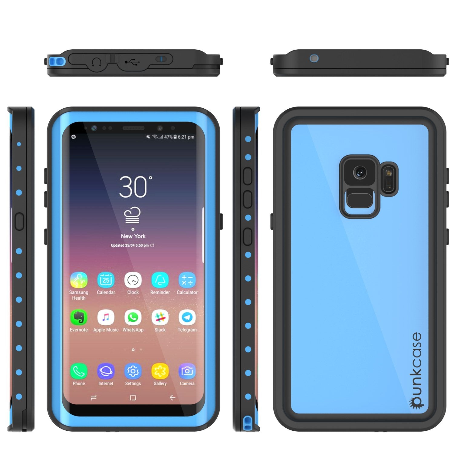 Galaxy S9 Waterproof Case PunkCase StudStar Light Blue Thin 6.6ft Underwater IP68 ShockProof