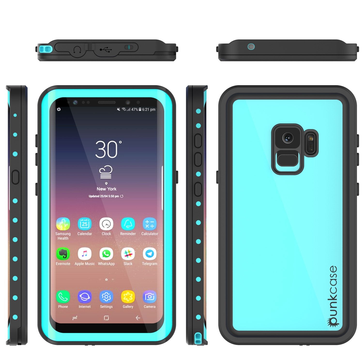 Galaxy S9 Waterproof Case PunkCase StudStar Teal Thin 6.6ft Underwater IP68 Shock/Snow Proof