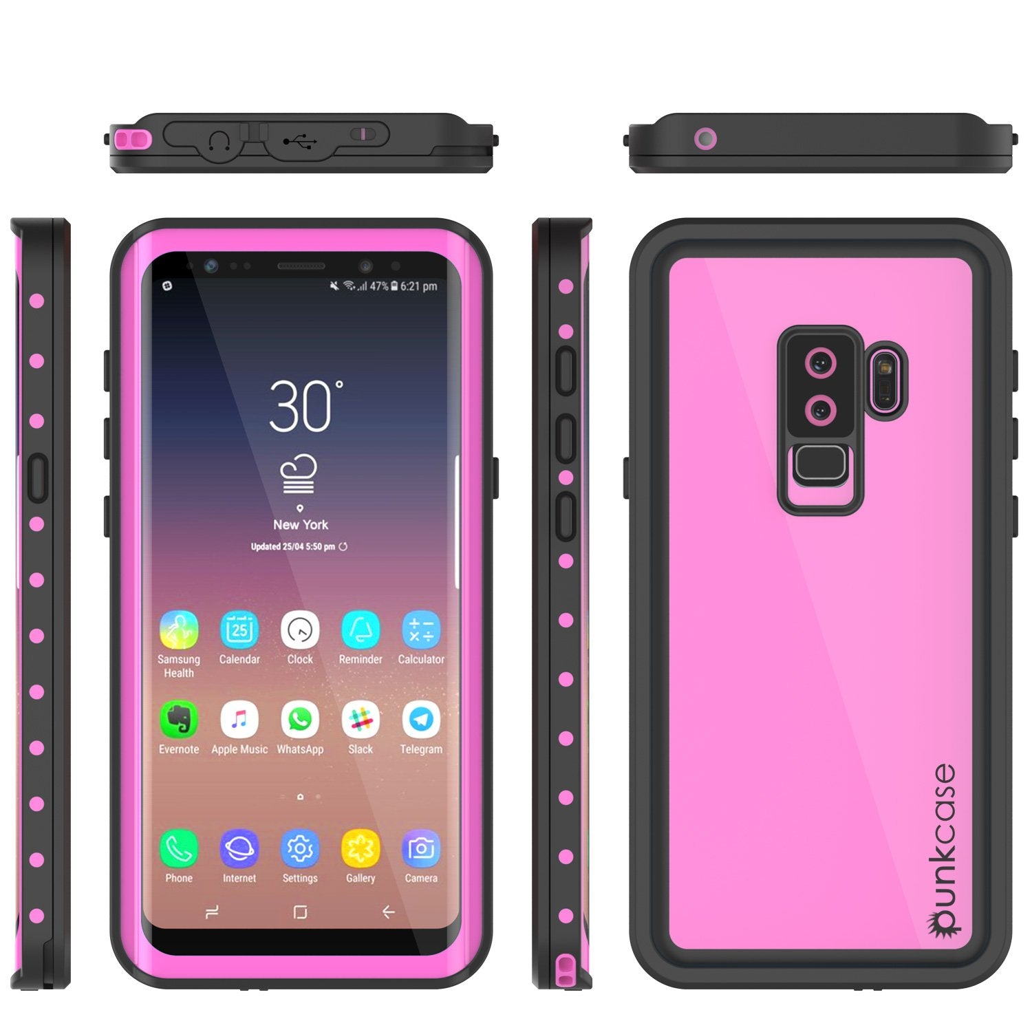 Galaxy S9 Plus Waterproof Case PunkCase StudStar Pink Thin 6.6ft Underwater IP68 Shock/Snow Proof
