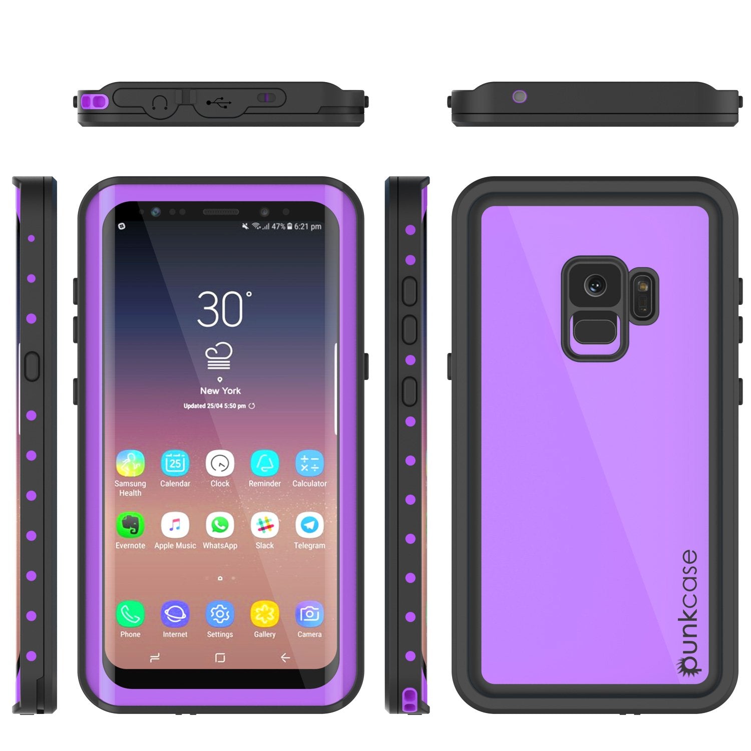 Galaxy S9 Waterproof Case PunkCase StudStar Purple Thin 6.6ft Underwater IP68 Shock/Snow Proof