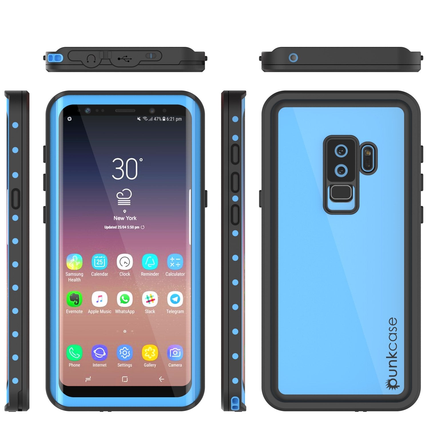 Galaxy S9 Plus Waterproof Case PunkCase StudStar Light Blue Thin 6.6ft Underwater IP68 ShockProof