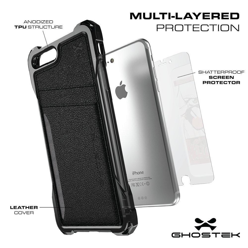 iPhone 8+Plus Wallet Case, Ghostek Exec Red Series | Slim Armor Hybrid Impact Bumper | TPU PU Leather Credit Card Slot Holder Sleeve Cover