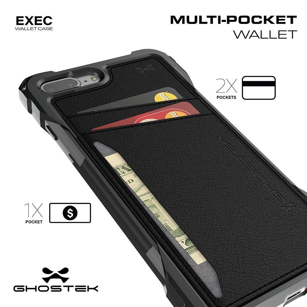 iPhone 8+Plus Wallet Case, Ghostek Exec Red Series | Slim Armor Hybrid Impact Bumper | TPU PU Leather Credit Card Slot Holder Sleeve Cover