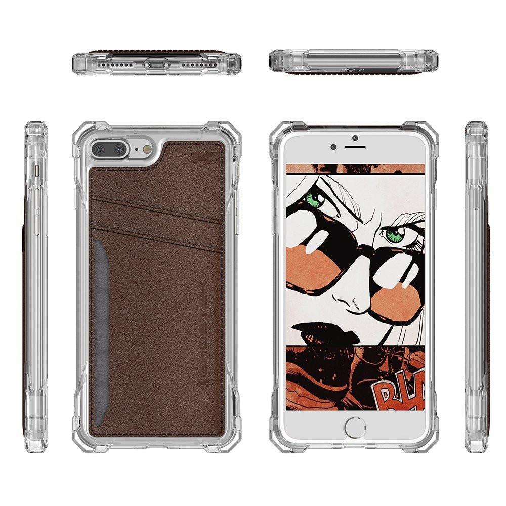 iPhone 8+Plus Wallet Case, Ghostek Exec Brown Series | Slim Armor Hybrid Impact Bumper | TPU PU Leather Credit Card Slot Holder Sleeve Cover