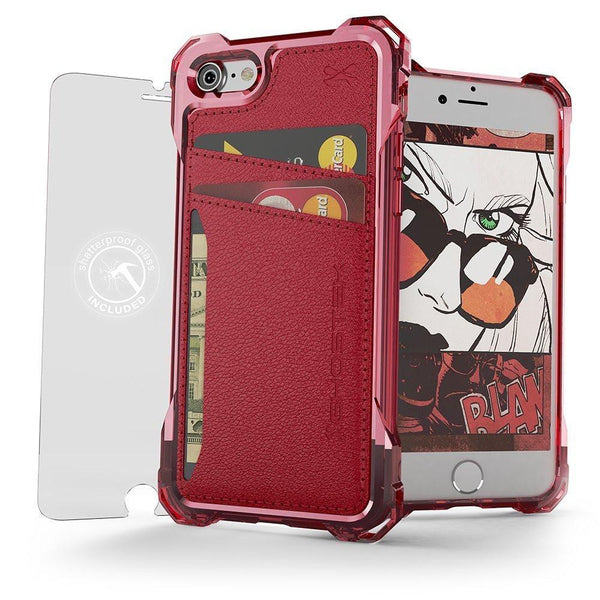iPhone 8 Wallet Case, Ghostek Exec Red Series | Slim Armor Hybrid Impact Bumper | TPU PU Leather Credit Card Slot Holder Sleeve Cover