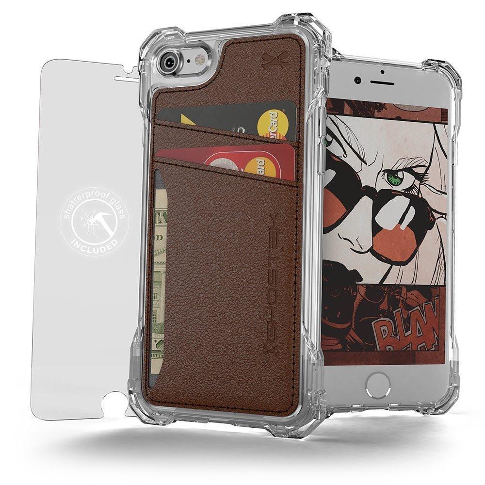iPhone 8 Wallet Case, Ghostek Exec Brown Series | Slim Armor Hybrid Impact Bumper | TPU PU Leather Credit Card Slot Holder Sleeve Cover