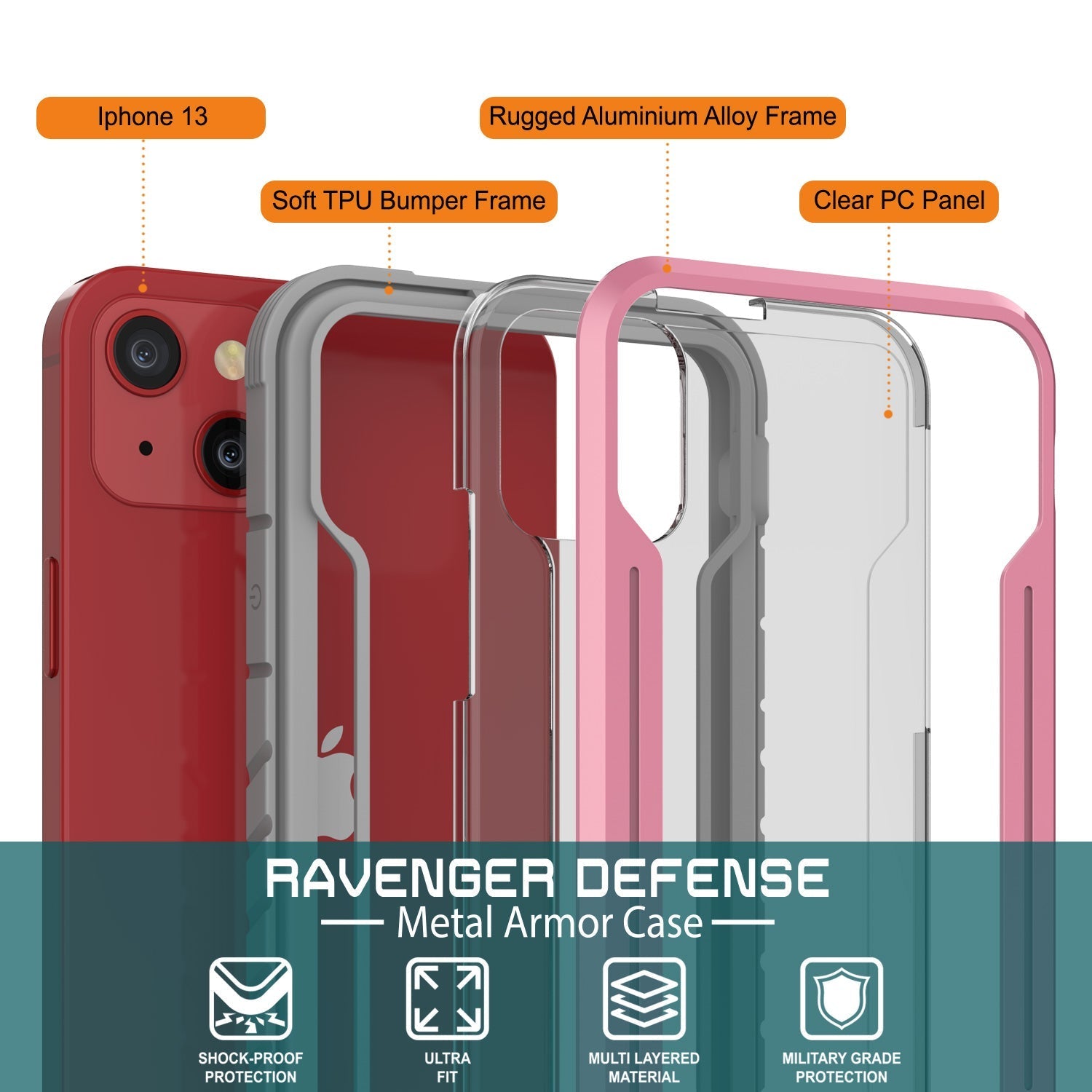 Punkcase iPhone 14 Ravenger MAG Defense Case Protective Military Grade Multilayer Cover [Rose-Gold]