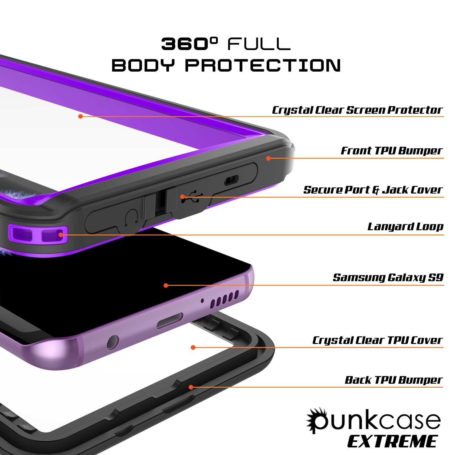 Punkcase Galaxy S9 Extreme Series Waterproof Body | Purple