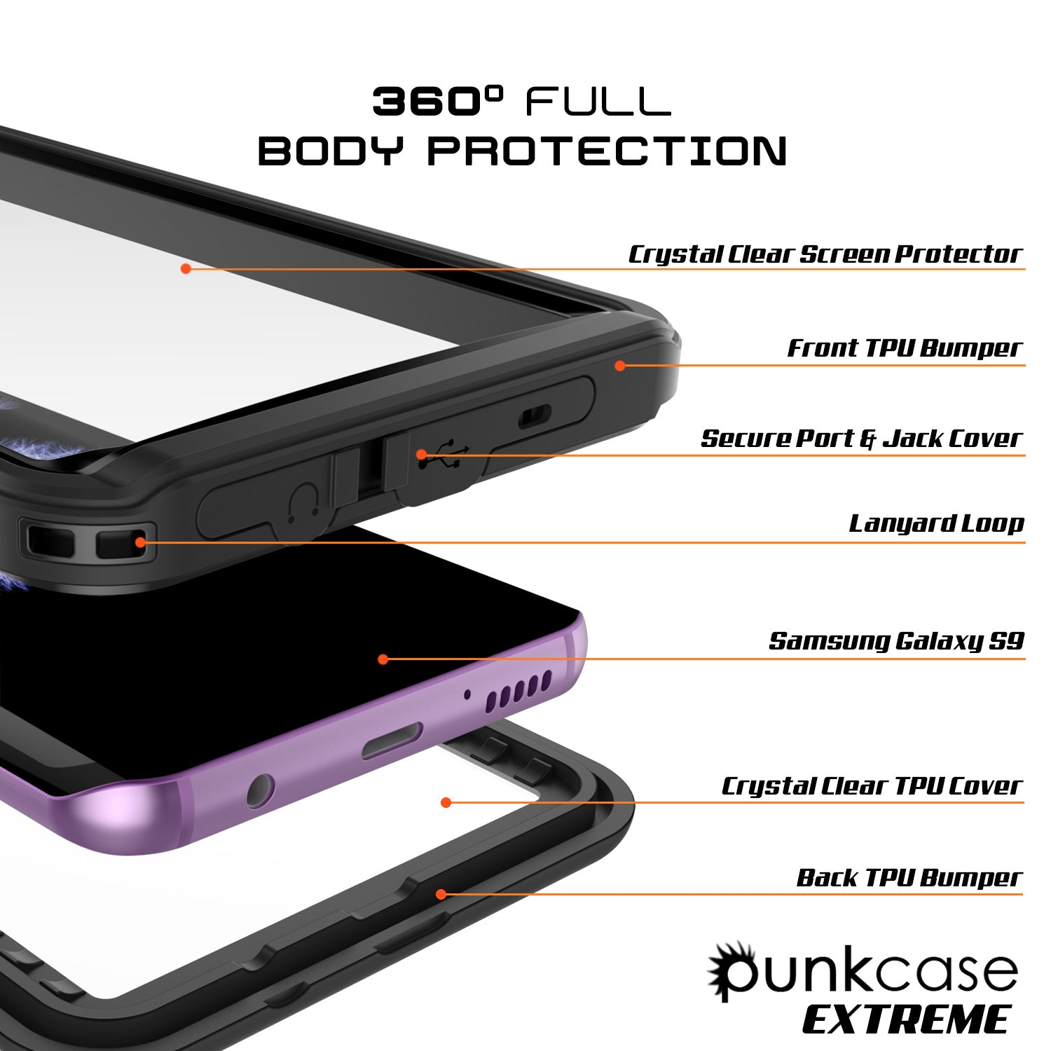 Punkcase Galaxy S9+ Plus Extreme Series Waterproof Body | Black