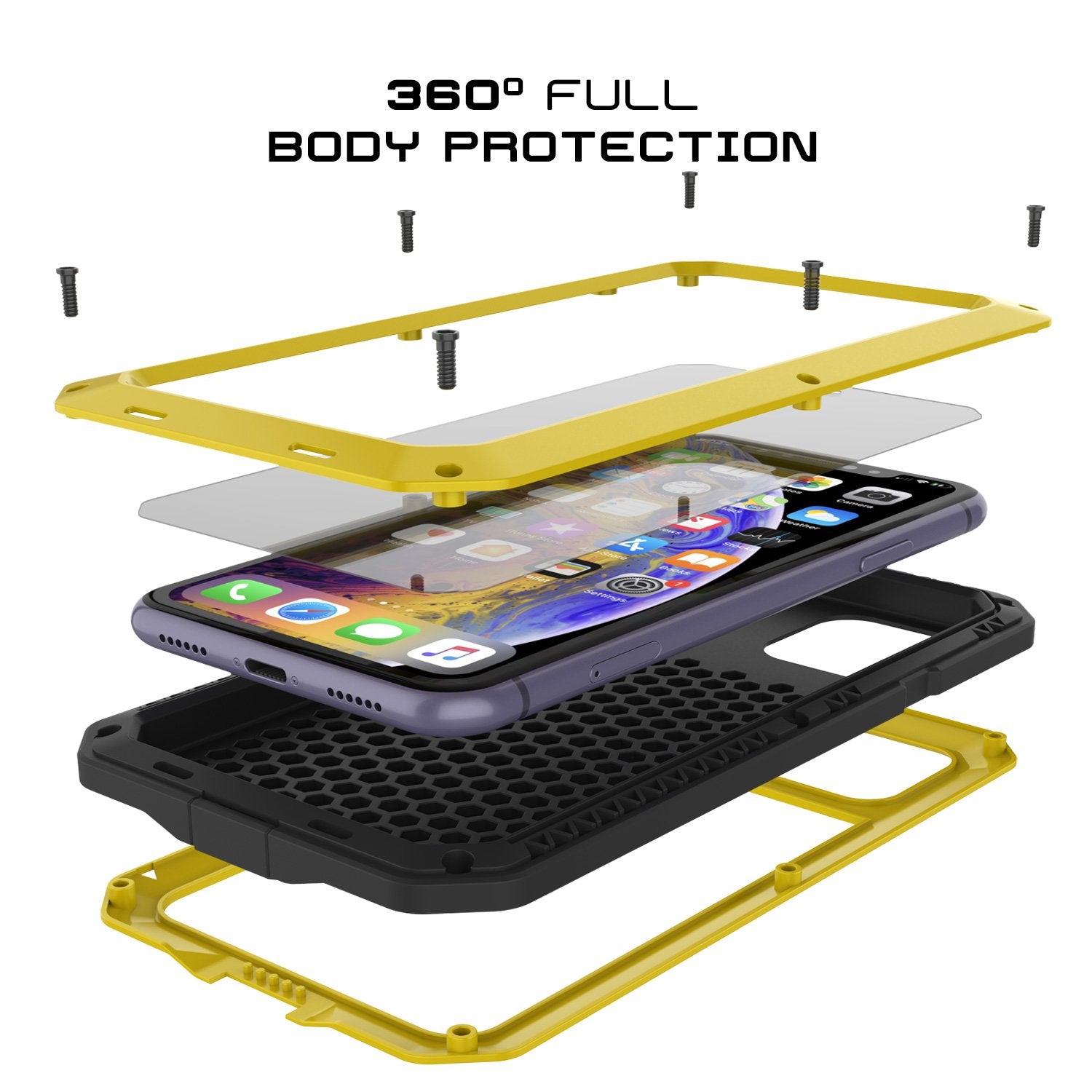 iPhone 11 Metal Case, Heavy Duty Military Grade Armor Cover [shock proof] Full Body Hard [Neon]