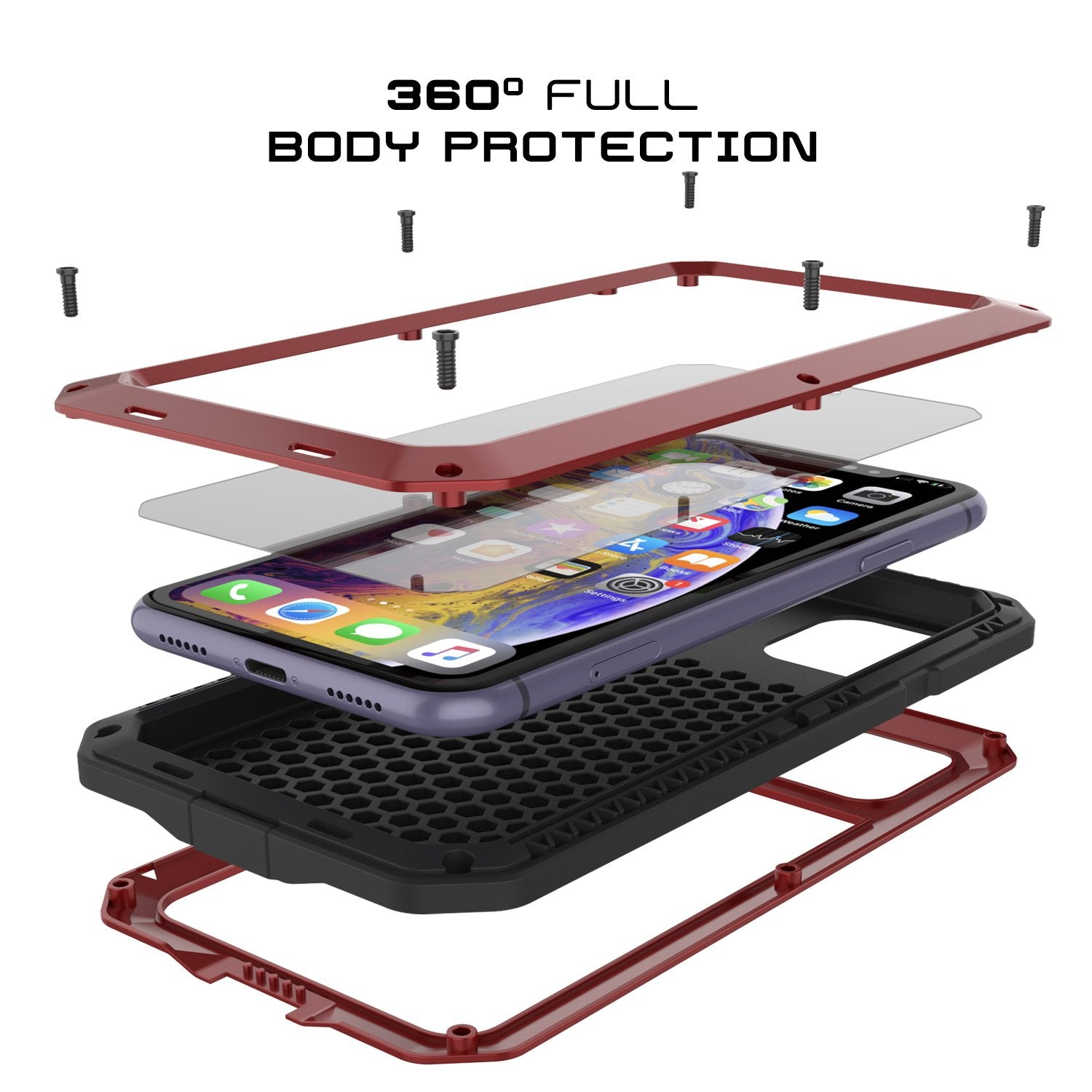 iPhone 11 Metal Case, Heavy Duty Military Grade Armor Cover [shock proof] Full Body Hard [Red]