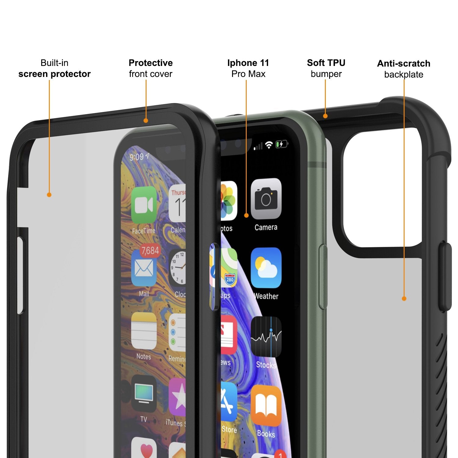 Punkcase iPhone 11 Pro Max Metal Case, Heavy Duty Military Grade Armor Cover [Shock Proof] Full Body Hard [Black] - Black