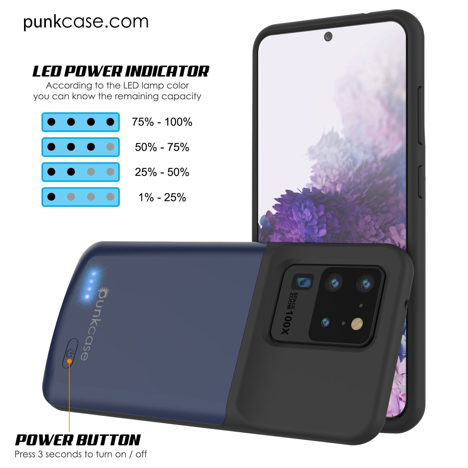 PunkJuice S20 Ultra Battery Case All Blue - Fast Charging Power Juice Bank with 6000mAh