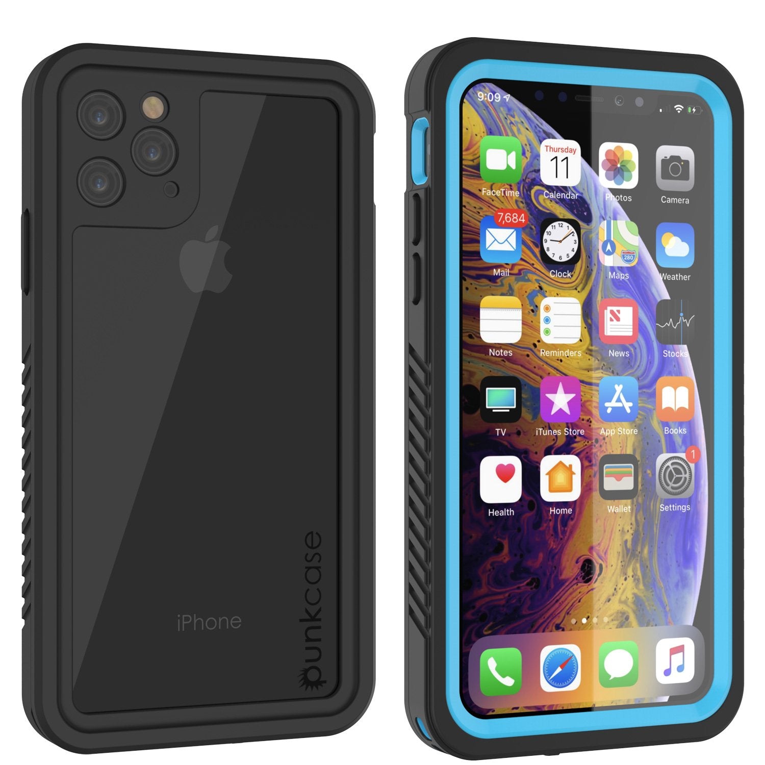 iPhone 11 Pro Max Waterproof Case, Punkcase [Extreme Series] Armor Cover W/ Built In Screen Protector [Light Blue]