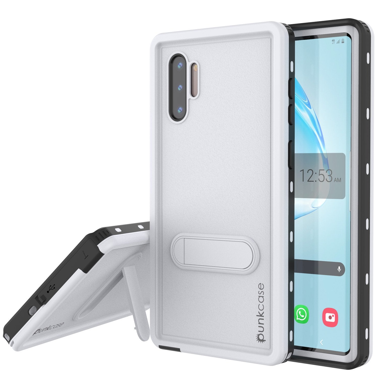 PunkCase Galaxy Note 10 Waterproof Case, [KickStud Series] Armor Cover [White]