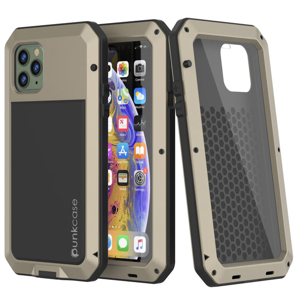 iPhone 11 Pro Max Metal Case, Heavy Duty Military Grade Armor Cover [shock proof] Full Body Hard [Gold]