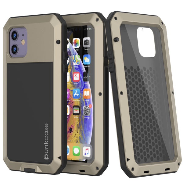 iPhone 11 Metal Case, Heavy Duty Military Grade Armor Cover [shock proof] Full Body Hard [Gold]