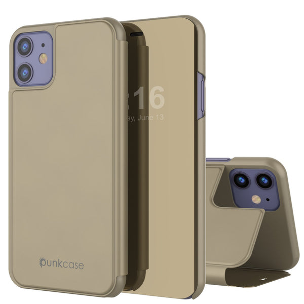 Punkcase iPhone 11 Reflector Case Protective Flip Cover [Gold]