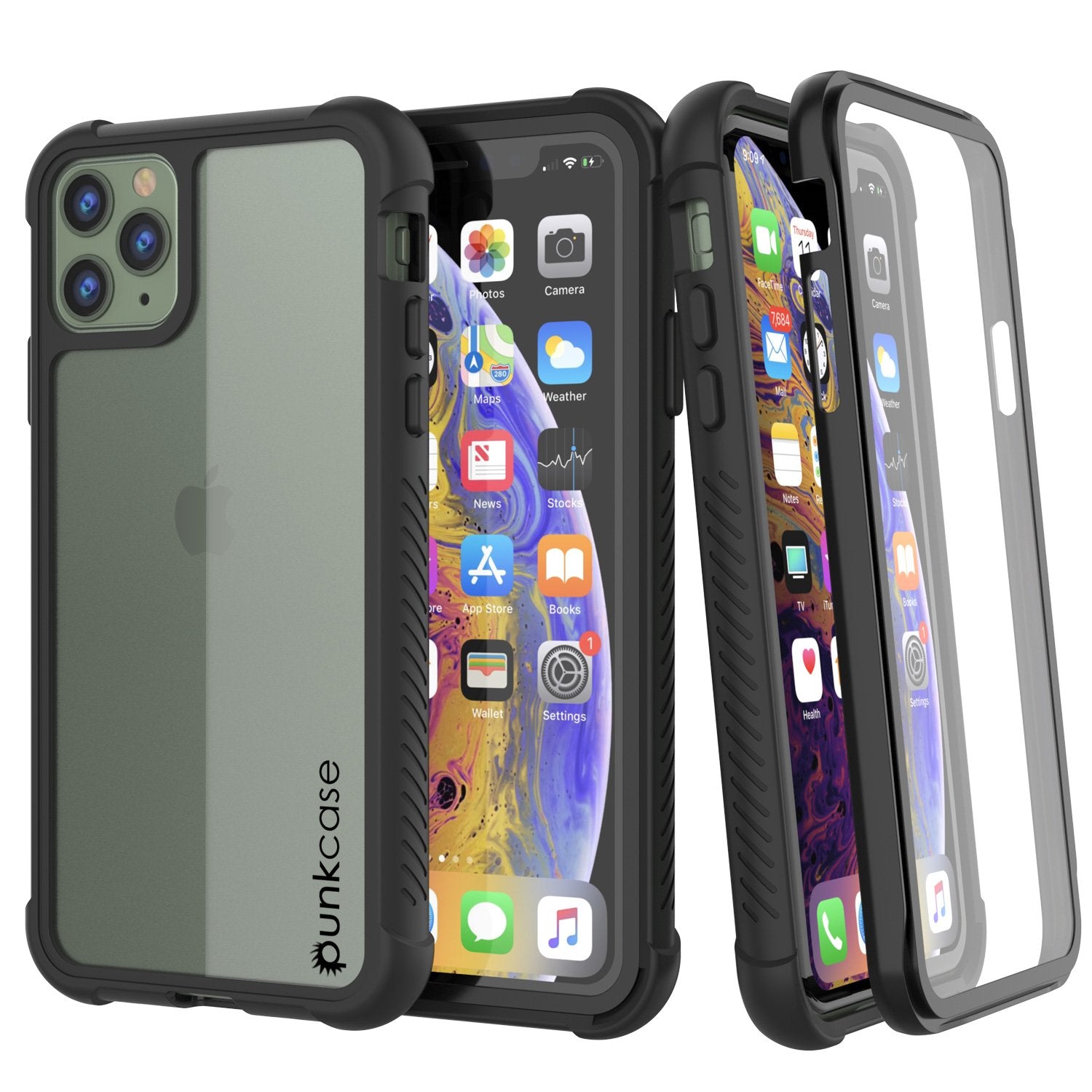 Punkcase iPhone 14 Pro Max Case, [Spartan 2.0 Series] Clear Rugged Heavy Duty Cover w/Built in Screen Protector [Black]