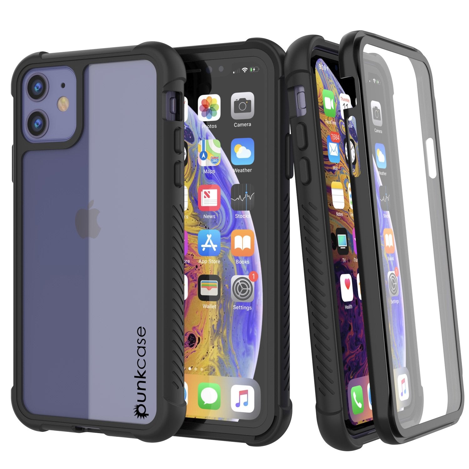PunkCase iPhone 11 Case, [Spartan Series] Clear Rugged Heavy Duty Cover W/Built in Screen Protector [Black]