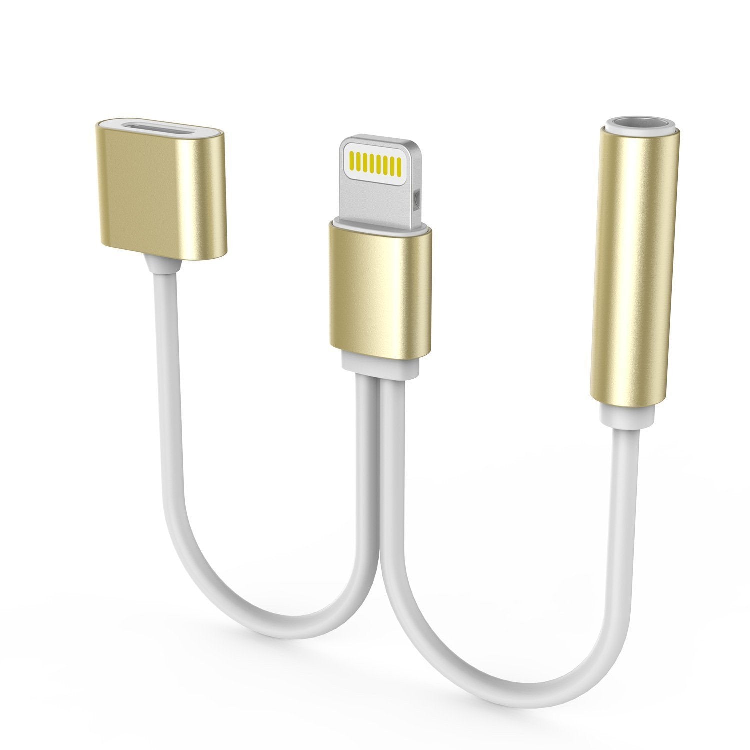 PUNKZAP Lightning Adapter Cable 2 in 1 Splitter Charger with 3.5mm Earphone AUX Jack|Charge & Listen to your Apple iPhone X/8/7/6s/6/5s/5 8+/7+/6+/6S+ Plus [GOLD]