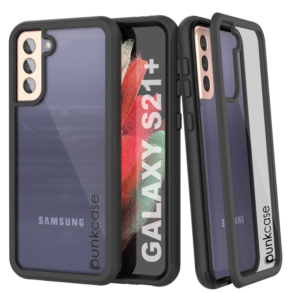 PunkCase Galaxy S21+ Plus Case, [Spartan Series] Clear Rugged Heavy Duty Cover W/Built in Screen Protector [Black]