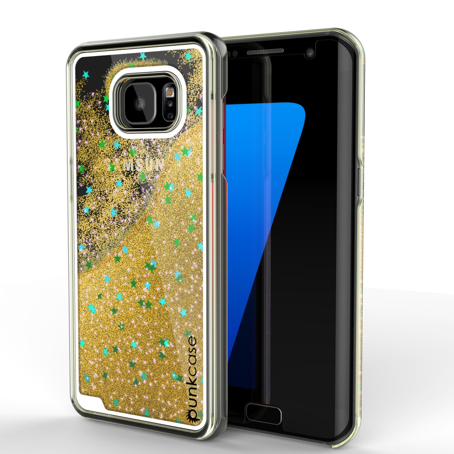 Samsung Galaxy S7 Edge Case, Punkcase [Liquid Gold Series] Protective Dual Layer Floating Glitter Cover + PunkShield Screen Protector