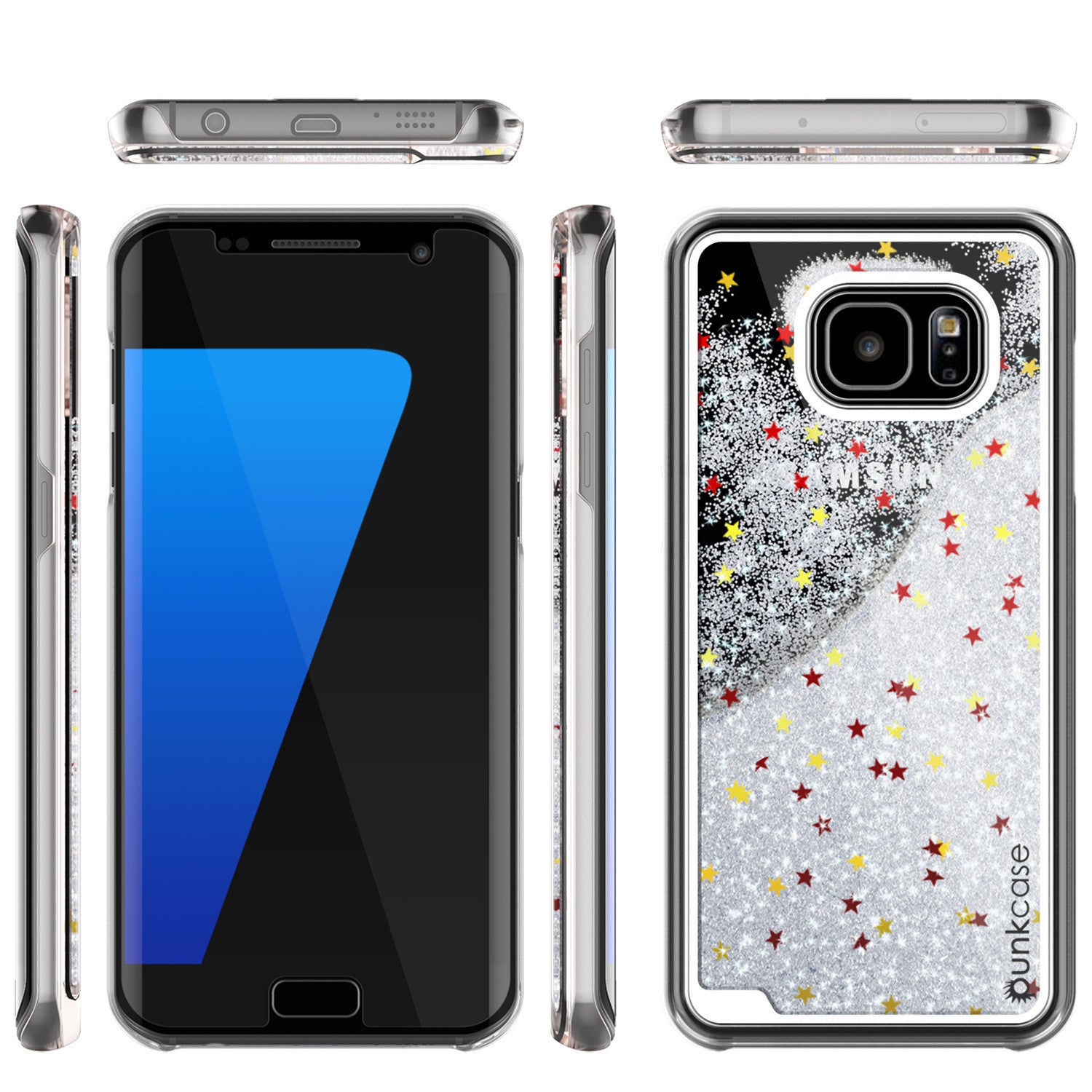 Samsung Galaxy S7 Edge Case, Punkcase [Liquid Silver Series] Protective Dual Layer Floating Glitter Cover + PunkShield Screen Protector