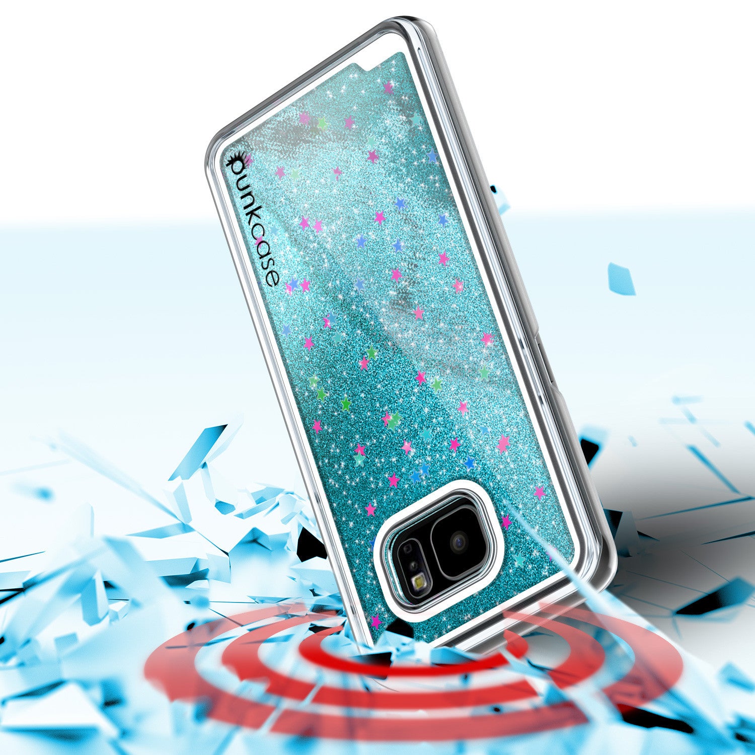 Samsung Galaxy S7 Edge Case, Punkcase [Liquid Teal Series] Protective Dual Layer Floating Glitter Cover + PunkShield Screen Protector