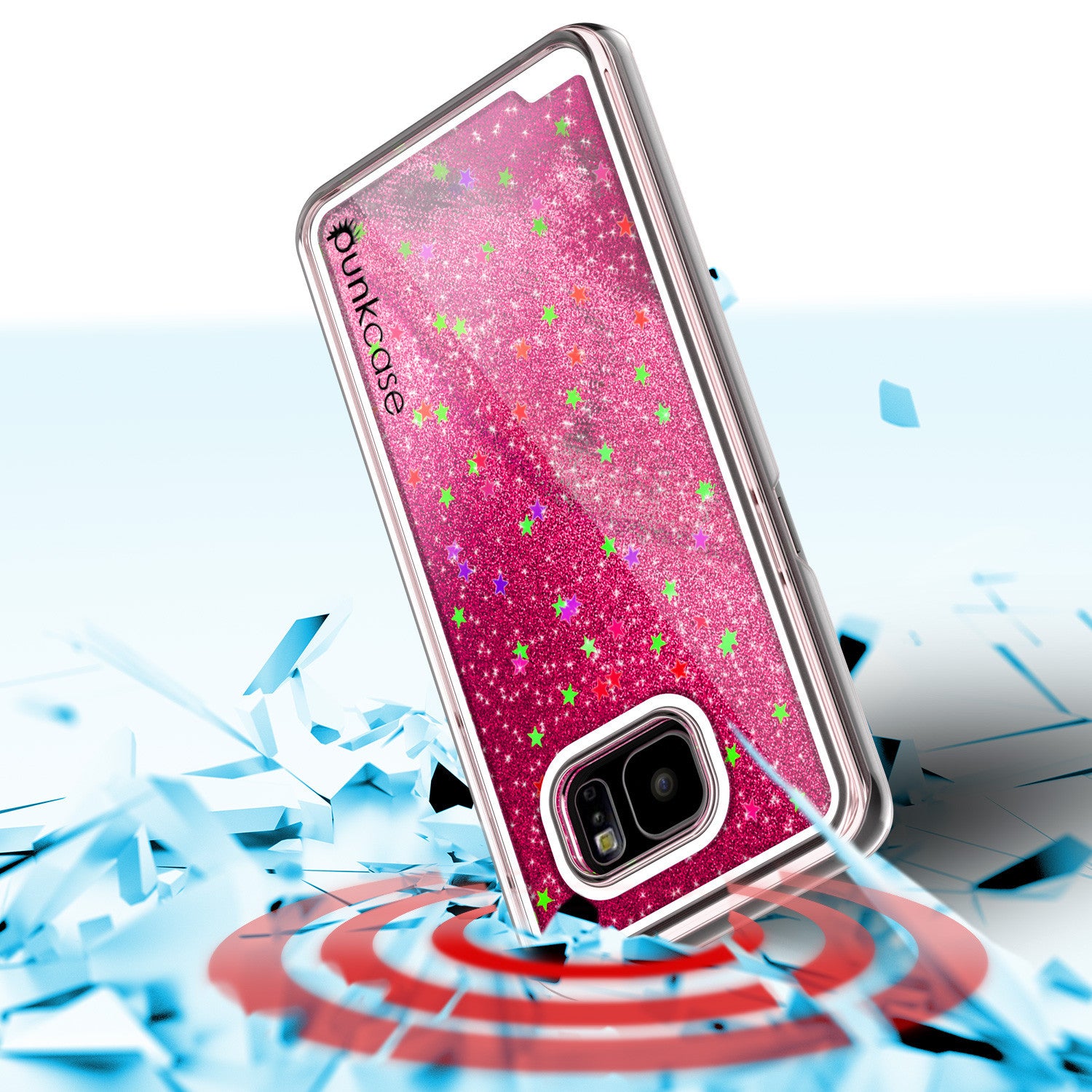 Samsung Galaxy S7 Edge Case, Punkcase [Liquid Pink Series] Protective Dual Layer Floating Glitter Cover + PunkShield Screen Protector
