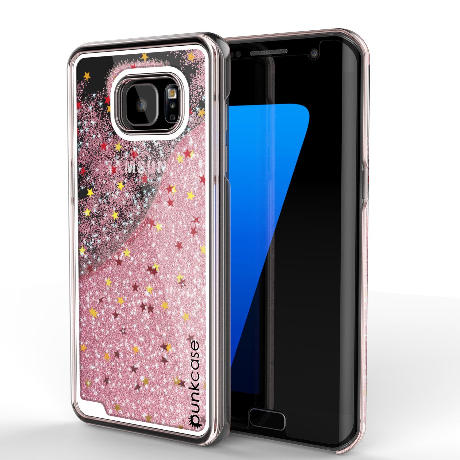 Samsung Galaxy S7 Edge Case, Punkcase [Liquid Rose Series] Protective Dual Layer Floating Glitter Cover + PunkShield Screen Protector