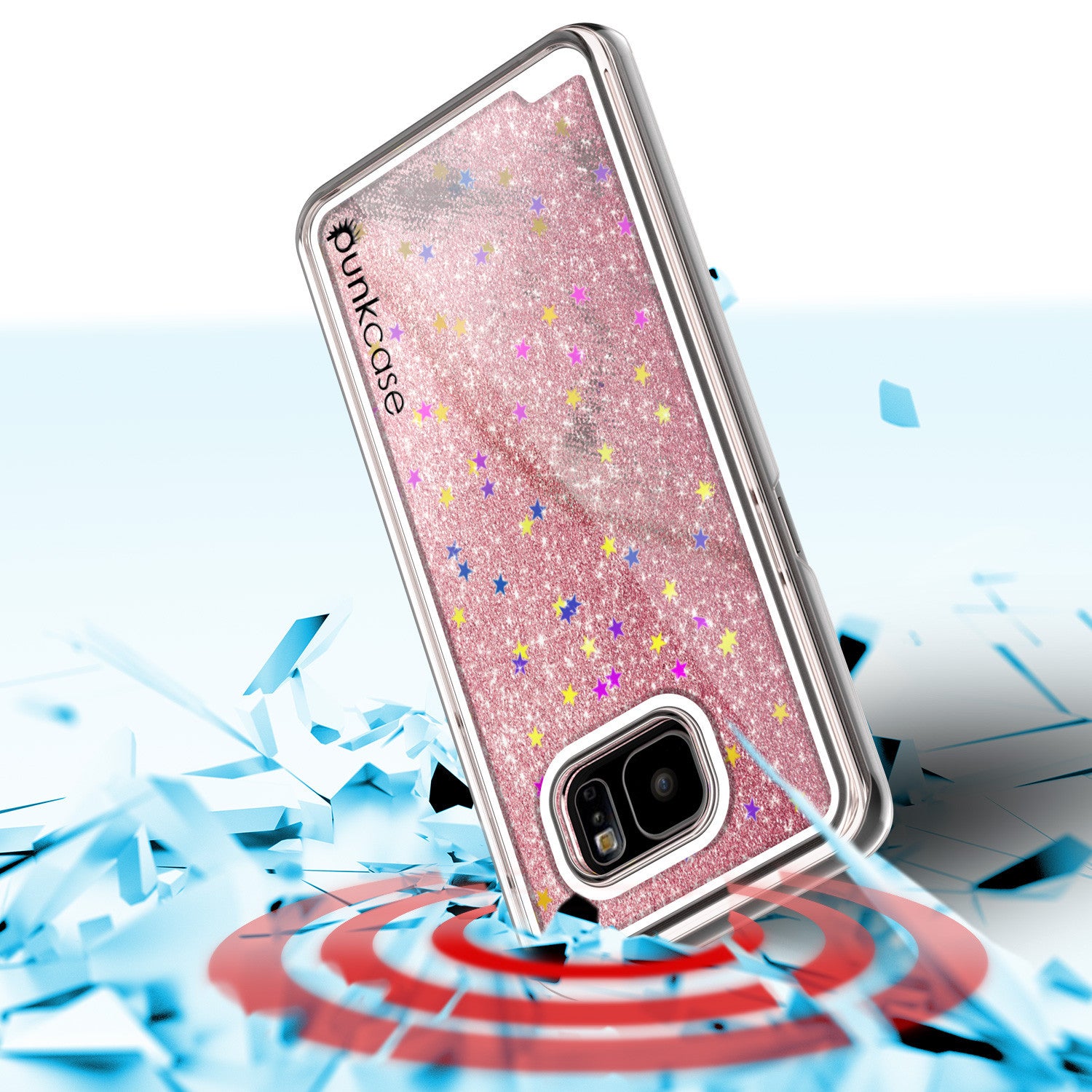 Samsung Galaxy S7 Edge Case, Punkcase [Liquid Rose Series] Protective Dual Layer Floating Glitter Cover + PunkShield Screen Protector