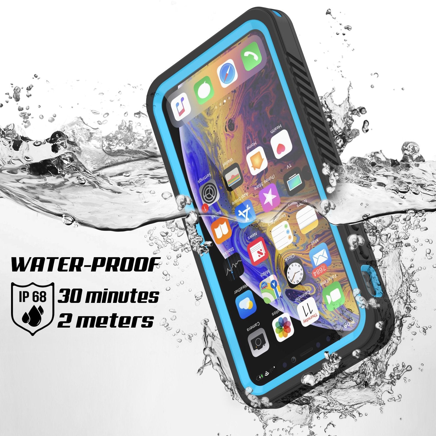 iPhone 11 Pro Max Waterproof Case, Punkcase [Extreme Series] Armor Cover W/ Built In Screen Protector [Light Blue]