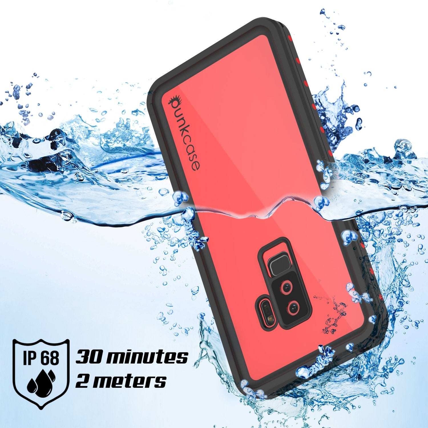 Galaxy S9 Plus Waterproof Case PunkCase StudStar Red Thin 6.6ft Underwater IP68 Shock/Snow Proof