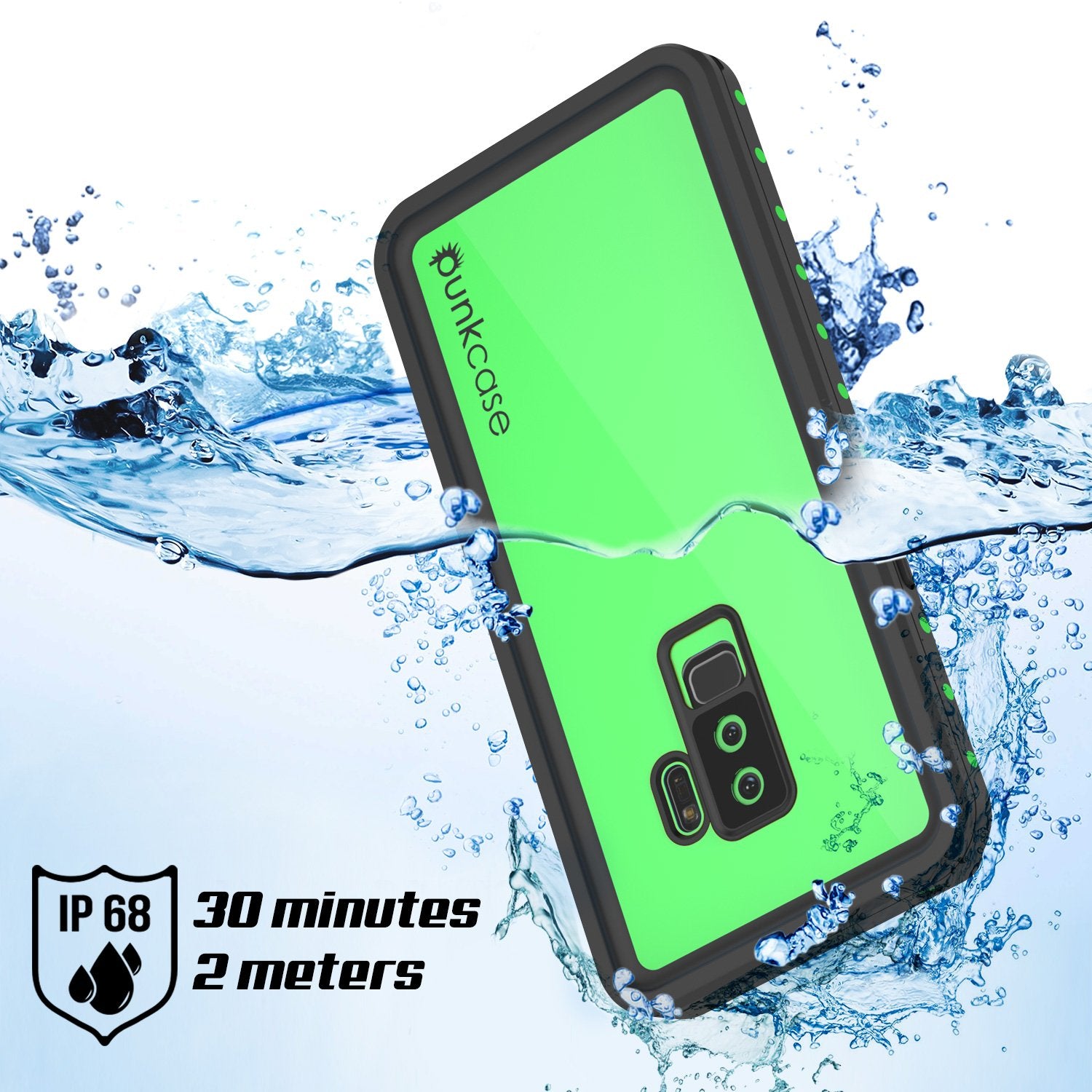 Galaxy S9 Plus Waterproof Case PunkCase StudStar Light Green Thin 6.6ft Underwater IP68 ShockProof