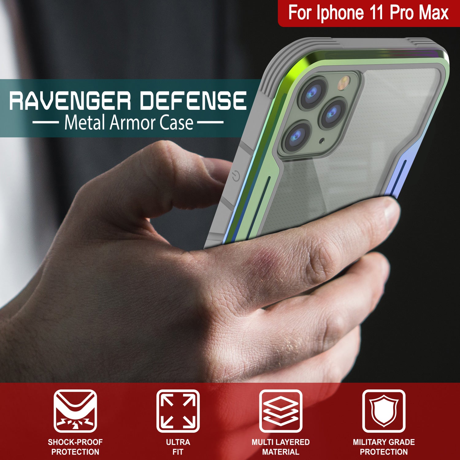 Punkcase iPhone 11 Pro Max ravenger Case Protective Military Grade Multilayer Cover [Rainbow]