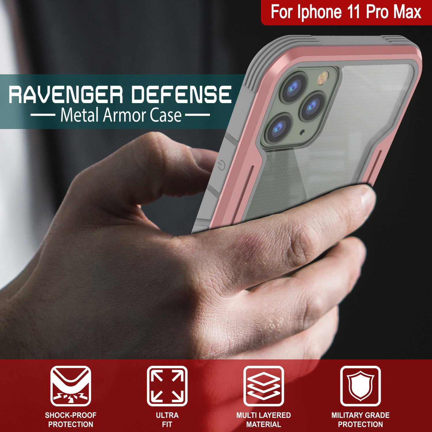 Punkcase iPhone 11 Pro Max ravenger Case Protective Military Grade Multilayer Cover [Rose-Gold]